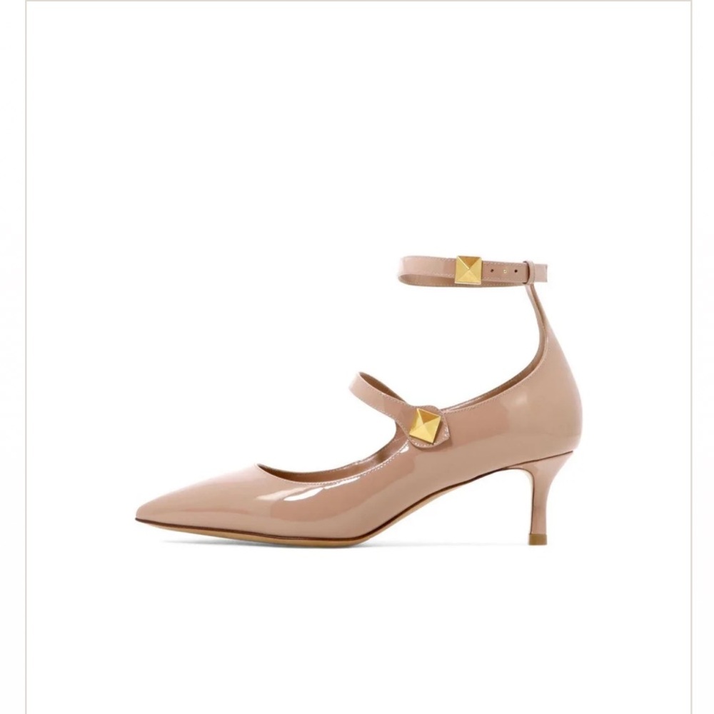 Valentino Garavani Nude Patent Leather Heels with Gold Accents